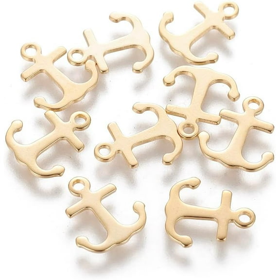 10Pcs Golden Anchor Charms 304 Stainless Steel Anchor Sign Pendants 12x11x0.5mm Vintage Nautical Metal Charms with 1.4mm Hole for Crafting and Accessories Jewelry Making