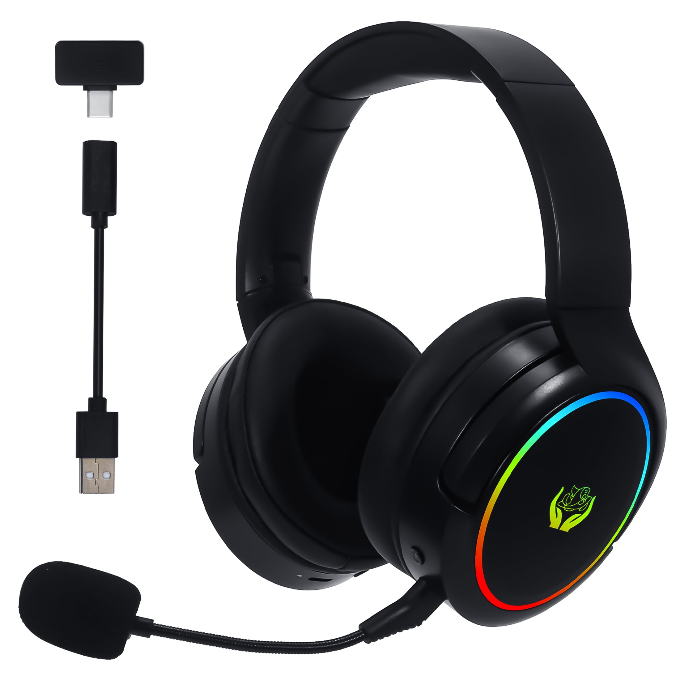 Terminal Fondsen emmer HUO JI 2.4G/Bluetooth Wireless Gaming Headset with Noise Cancelling  Microphone, RGB Light, USB-C/USB-A/3.5mm Wired, Stereo Sound, Adjust  Headband, Portable Foldable for PC,PS5, PS4, Xbox Series, Black -  Walmart.com