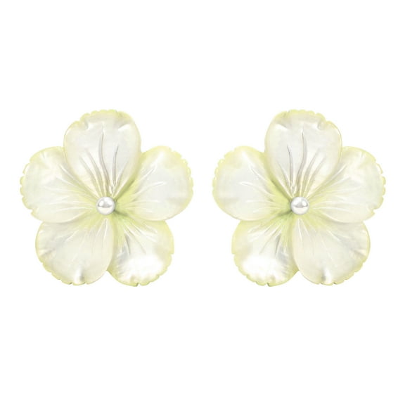 Canary Yellow Mother of Pearl Flower Sterling Silver Post Earrings