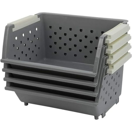 

Bilot 4 Tiers Plastic Kitchen Stacking Basket Stackable Storage Basket Bins Grey