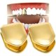 thumbnail image 1 of 2 piezas de dientes de boca chapados en oro de 14 k, dientes lisos, tapa de rejilla de un solo diente superior para dientes de boca, accesorios de fiesta de dientes de rejilla, 1 of 5