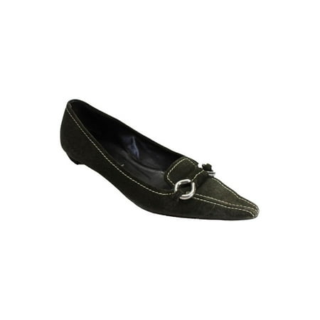 

Pre-owned|Prada Womens Green Suede Embellished Pointed Toe Flat Sandals Shoes Size 5.5