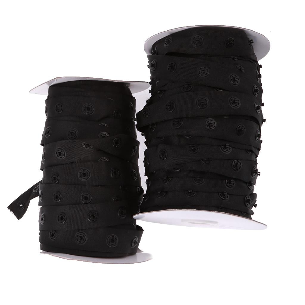 2 Spools Black Sewing Snap Tape Band Resin Snap Buttons Zipper Fastener Replacement 8mm Width for Sewing diy 50 Yards/Roll
