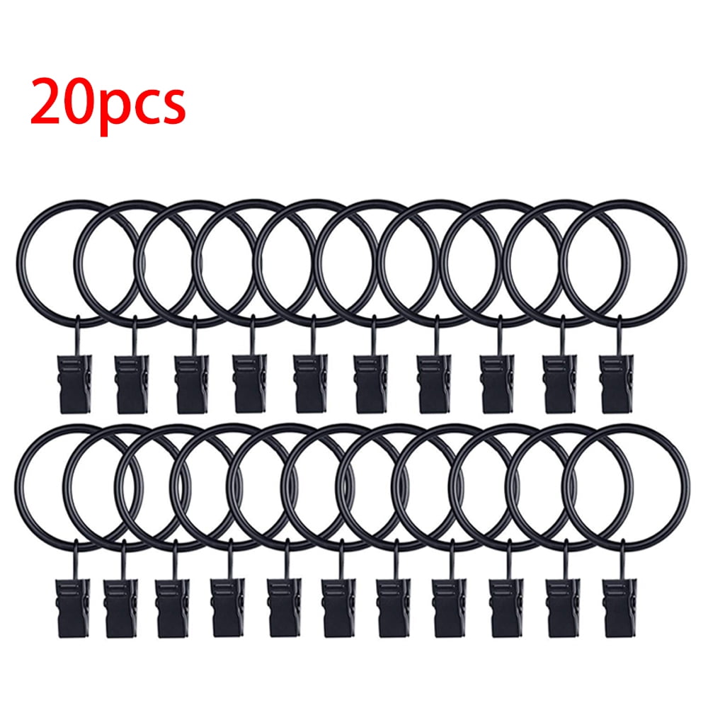 Roonoo 42 Pack Openable Metal Curtain Rings with Clips Heavy Duty Rustproof Decorative Vintage Drapery Rings Curtain Hooks Clips Rod Hangers Black Fits Up to 5/8 inch Rod 