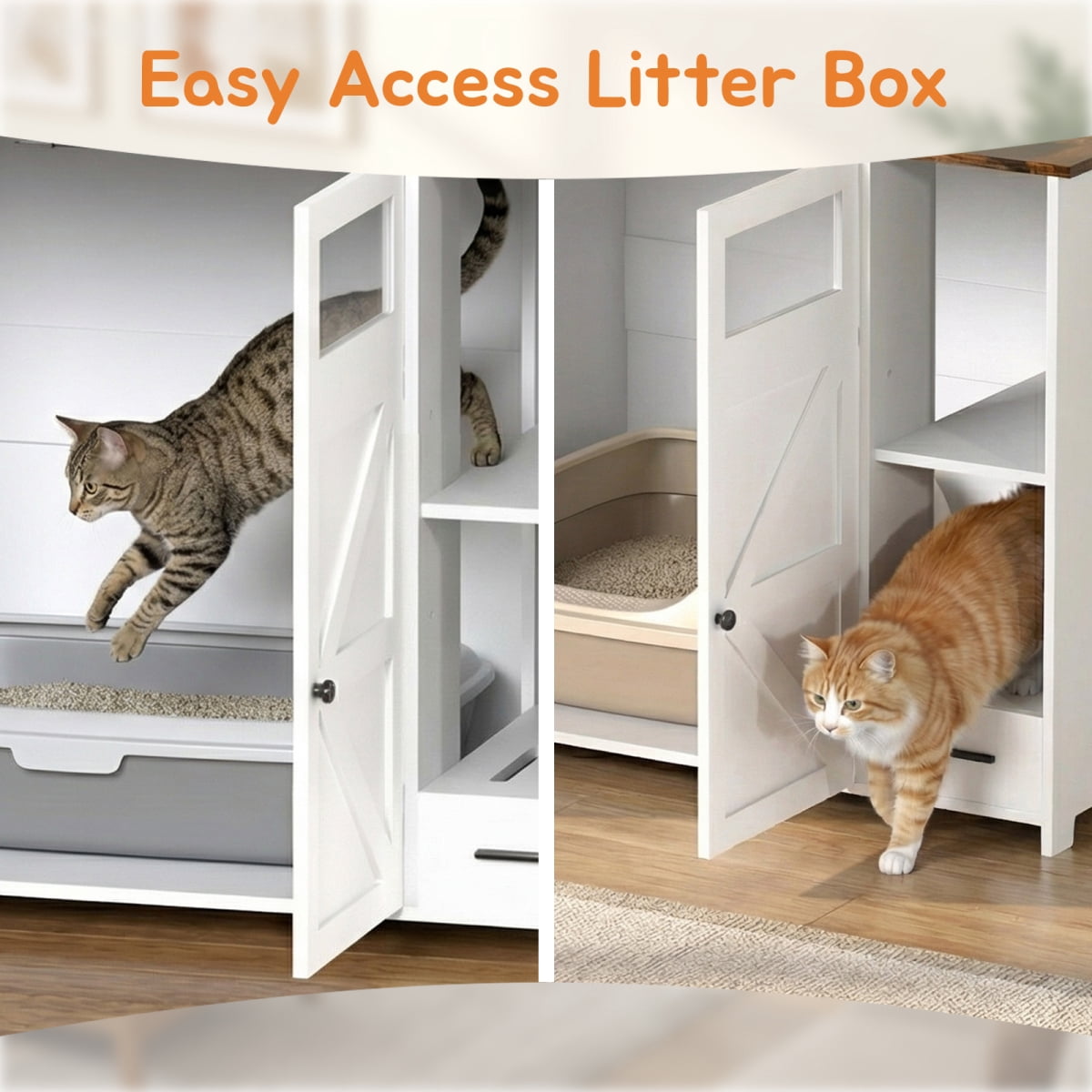 Hidden Cat Litter Box Enclosure Furniture – Large Dog-Proof Litter Box Cabinet with Power Strip, Compatible with Large Self-Cleaning Litter Boxes On-Site