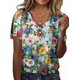 thumbnail image 1 of Blusa HOTYD con estampado floral bohemio de manga corta y cuello en V para mujer, 1 of 2