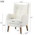 thumbnail image 4 of Ivory White Teddy Fabric Accent Chair with Birch Wood Legs – Mid-Century Modern High-Back Armchair with Thick 5.5” Cushion, Comfy Upholstered Lounge Chair for Living Room, Bedroom, Office, Balcony, 4 of 10