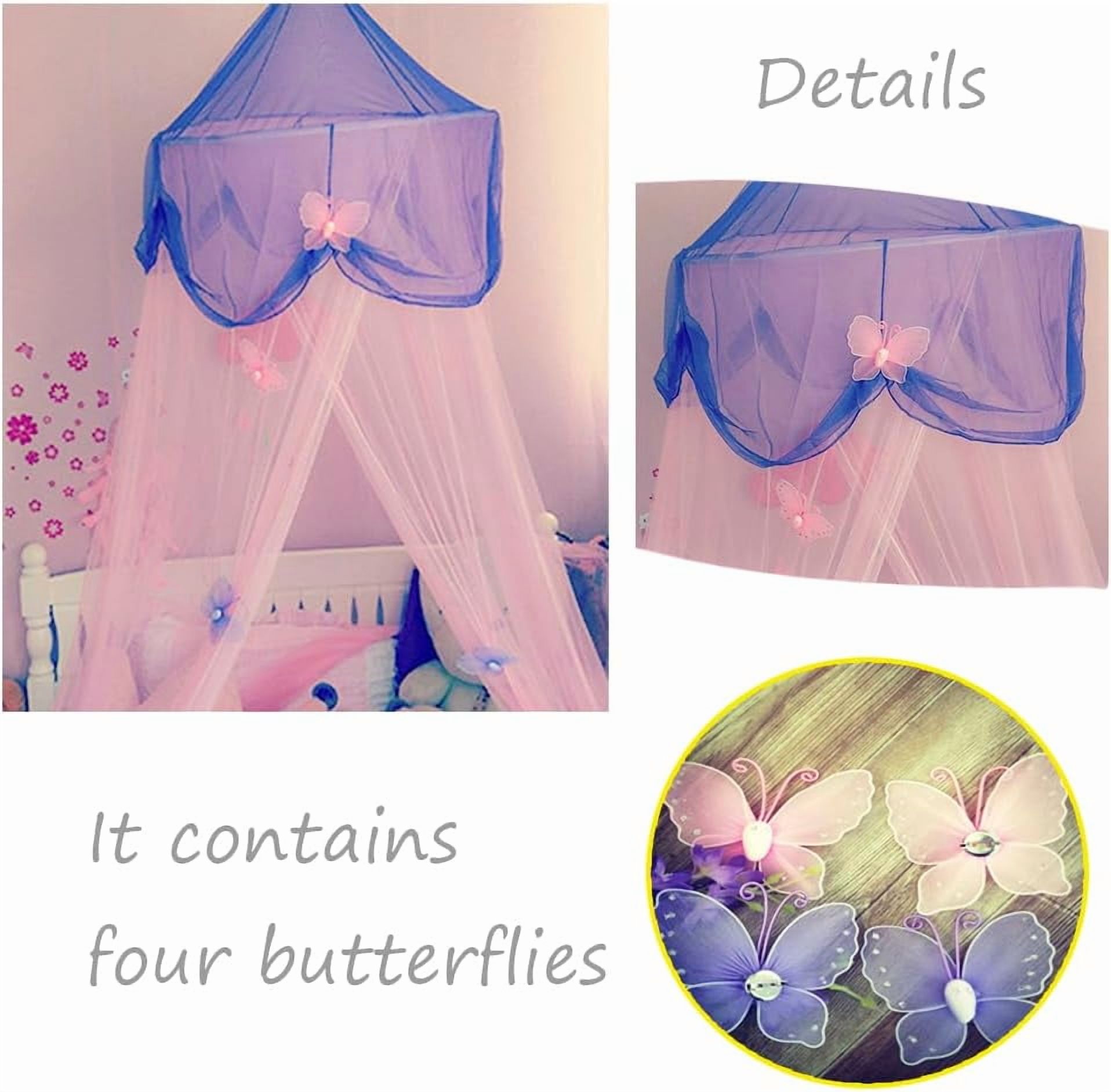 CAILDANL Mosquito Net Bed Canopy Curtains Princess Butterfly Reading Canopies for Girls Kids Single Twin Full Queen Size Beds, Pink and Purple