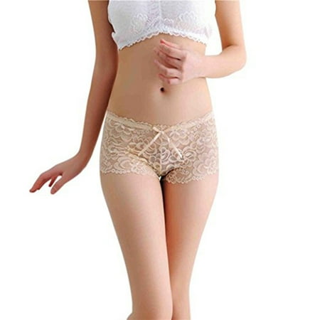 

Qingsaizhen Underwear Women Sexy Lace See Through Briefs Panties Bowknot Thongs Underwear Sleepwear