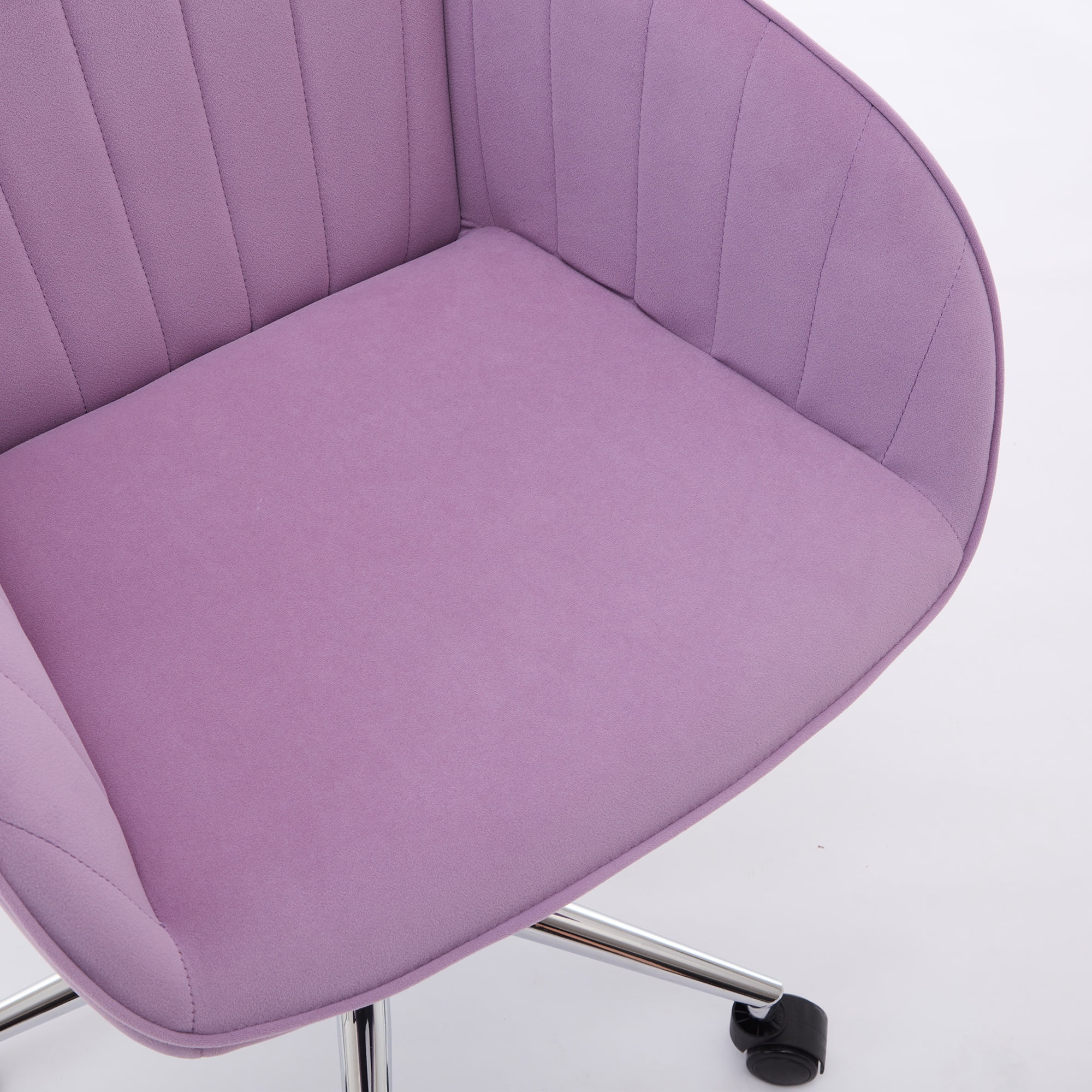 PORKISS Upholstered Desk Chair with Wheels, Ergonomic Adjustable Office Chair, Swivel Computer Task Chair with Velvet for Home Living Room Bedroom Workspace, Lilac