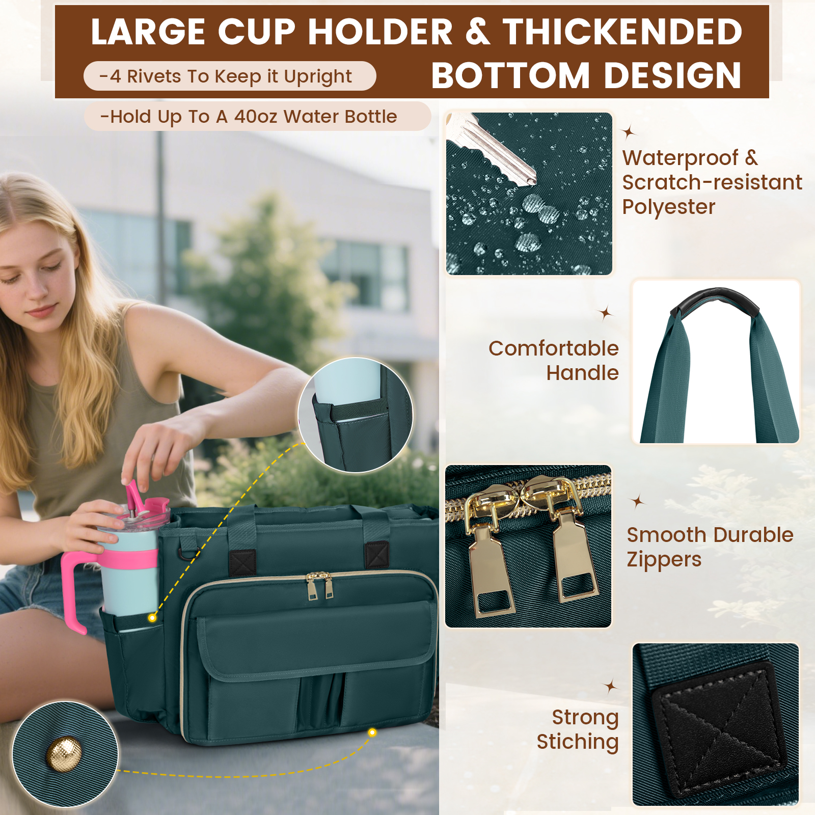 RAINSMORE Teacher Tote Bag 15.6 inch Laptop Bag for Women Work Bags Nurse Bag Lightweight Laptop Tote Computer Briefcase
