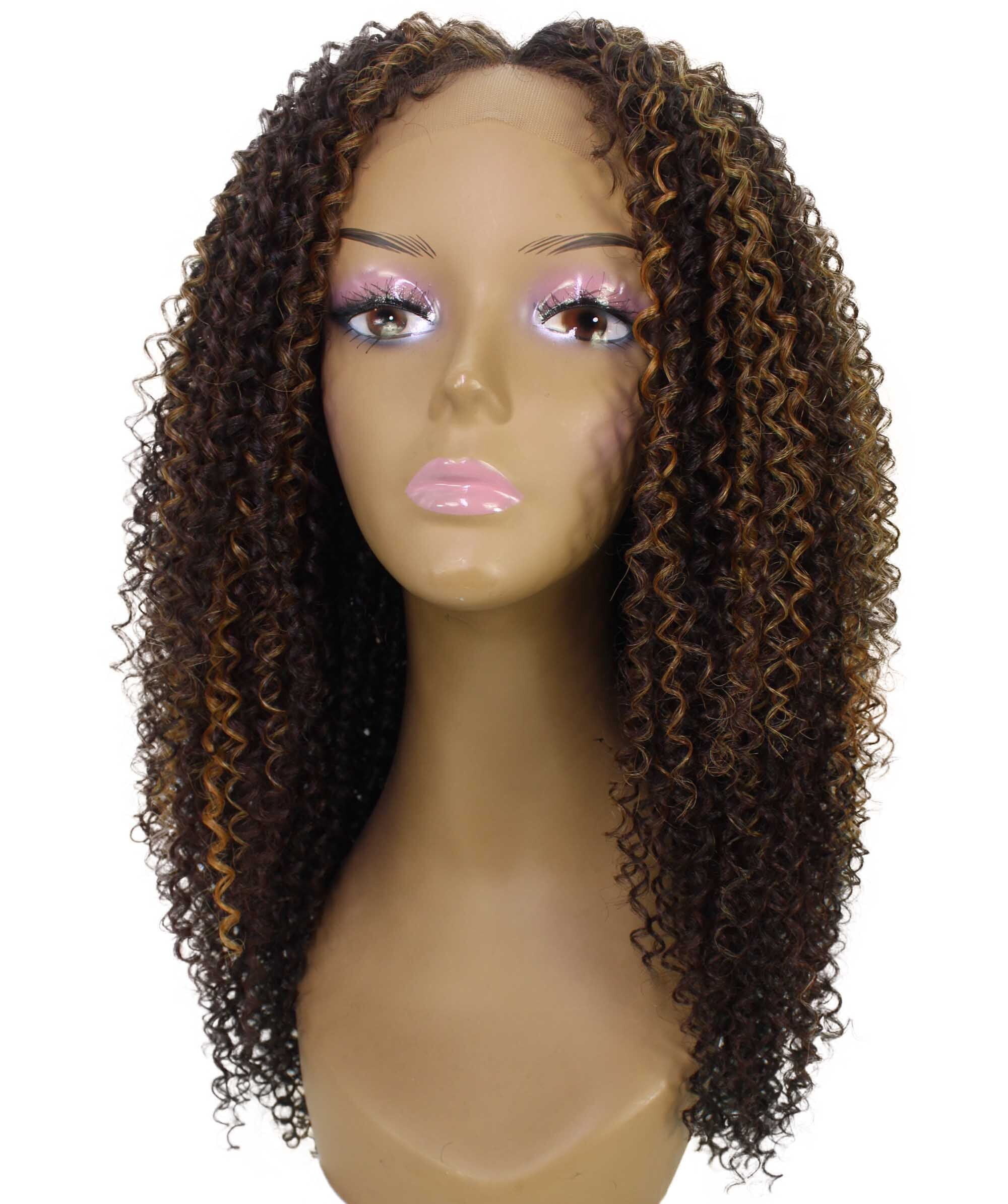 LUXLUXE Serenity Curly Ringlet 22 in Long Lace Front Wig, Heat Resistant Fibers, Medium Brown Color