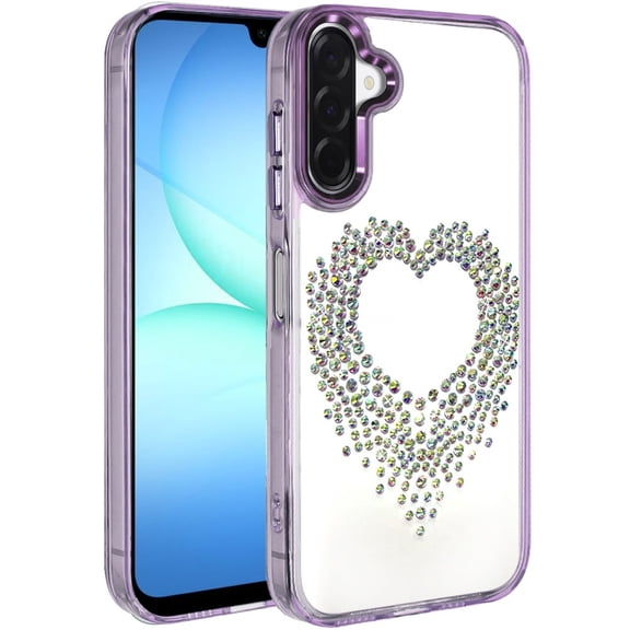 XPM for Samsung Galaxy A17 5G Phone Case, Angel Hearts Bling Glitter Diamond Hybrid TPU Cover, Colorful Frame Shockproof Protective Back Cover for Galaxy A17 (Purple)