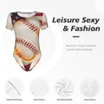 thumbnail image 4 of Saiise Combinaison Courte à Manches Courtes pour Femmes avec Motif de Balle de Baseball et Drapeau, Pyjama à Col Rond, Justaucorps Extensible avec Fermeture à Boutons-Pression - Petit, 4 of 7