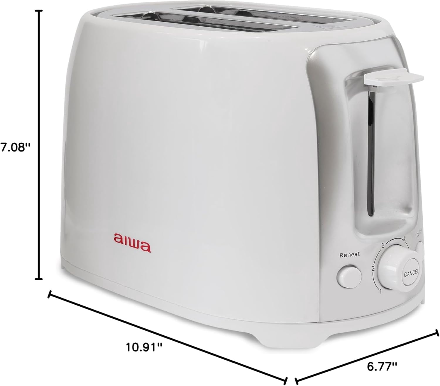 Aiwa 2-Slice Toaster with Wide Slots, 6 Browning Settings, and Crumb Tray, White