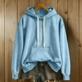 thumbnail image 7 of Yteetum Denim Hoodies for Women Oversized Crewneck Drawstring Hooded Sweatshirts Top Womens Casual Solid Plus Size Round Neck Long Sleeve Hood Sweatshirt with Pockets Blouses Fall Spring Clothes, 7 of 7