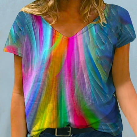 

Alueeu 2022 Womens Summer Tops Vintage Sun Printed Pattern Casual Short Sleeve Blue L