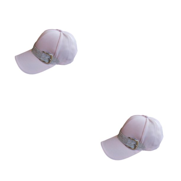 Jumpingount Gorras de béisbol Rhinestone Sun Visor Sombreros Hebilla de metal Summer Wide Brim Ponytail Hat Fashion Shopping Sports Pink Rosa 2piezas