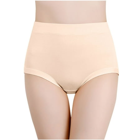 Jalioing Underwear Panties for Women Stretch High Waist Satin Panty Solid Color Ultra-Thin Traceless Briefs (4X-Large  Beige)