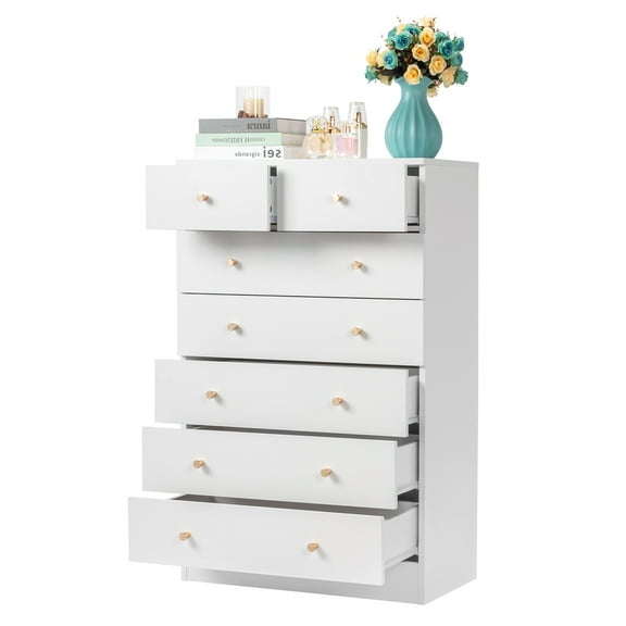 Zimtown Vertical Dresser Chests with 7 Drawers, Wood Chset of Drawers, Dressers Organizer for Bedroom, Living Room,Hallway, White