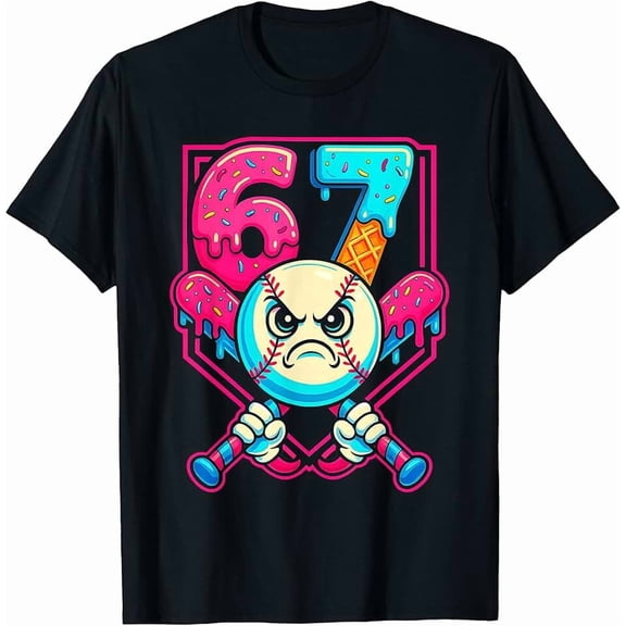 Neon Pink Blue Drip Baseball 67 Graphic for Unisex Short Sleeve T-Shirt