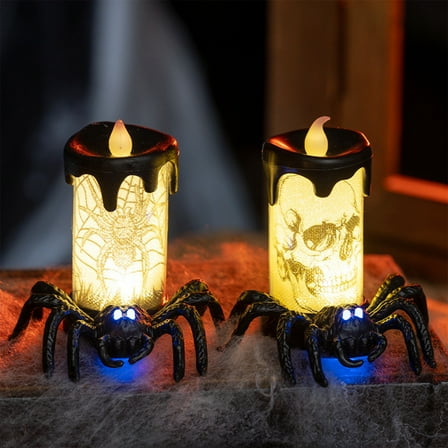 Black Halloween Skull Candle Lights - 2 Pack 3.54" LED Electronic Candles with Butterfly Decor - Spooky Battery Operated Flameless Tea Lights for , Party & Pumpkin Decorations