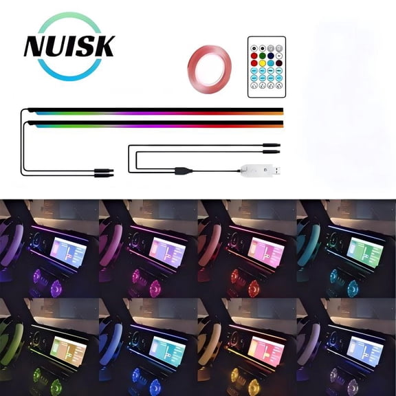 NUISK Rgb Car Interior LED Light Kit 2 Pack 110in USB with Remote for Dashboard Center Console