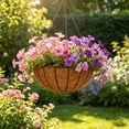 thumbnail image 2 of Diceymbol Round Hanging Planter with Coconut Fiber Liner Eco-Friendly Coir Basket for Indoor/Outdoor Plants, Breathable Air Pruning Pot with Chain for Ferns, Flowers & Herbs 8In, 2 of 7