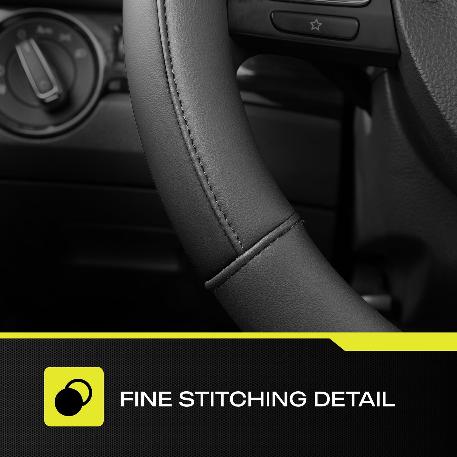 Auto Drive Steering Wheel Cover, Two-Tone Leather Steering Wheel Cover, Non-Slip Car Steering Wheel Cover Protector, Universal Fit for Cars SUV Truck, Fits 14.5"–15",Black
