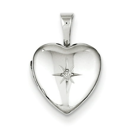 Sterling Silver & Diamond Polished 12mm Heart Locket