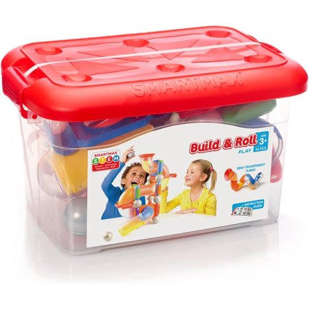 SmartMax Build & Roll (44 pcs) STEM Magnetic Discovery Building Set Featuring Safe, Extra-Strong, Oversized Building Pieces and Sturdy Storage Case for Ages 5+