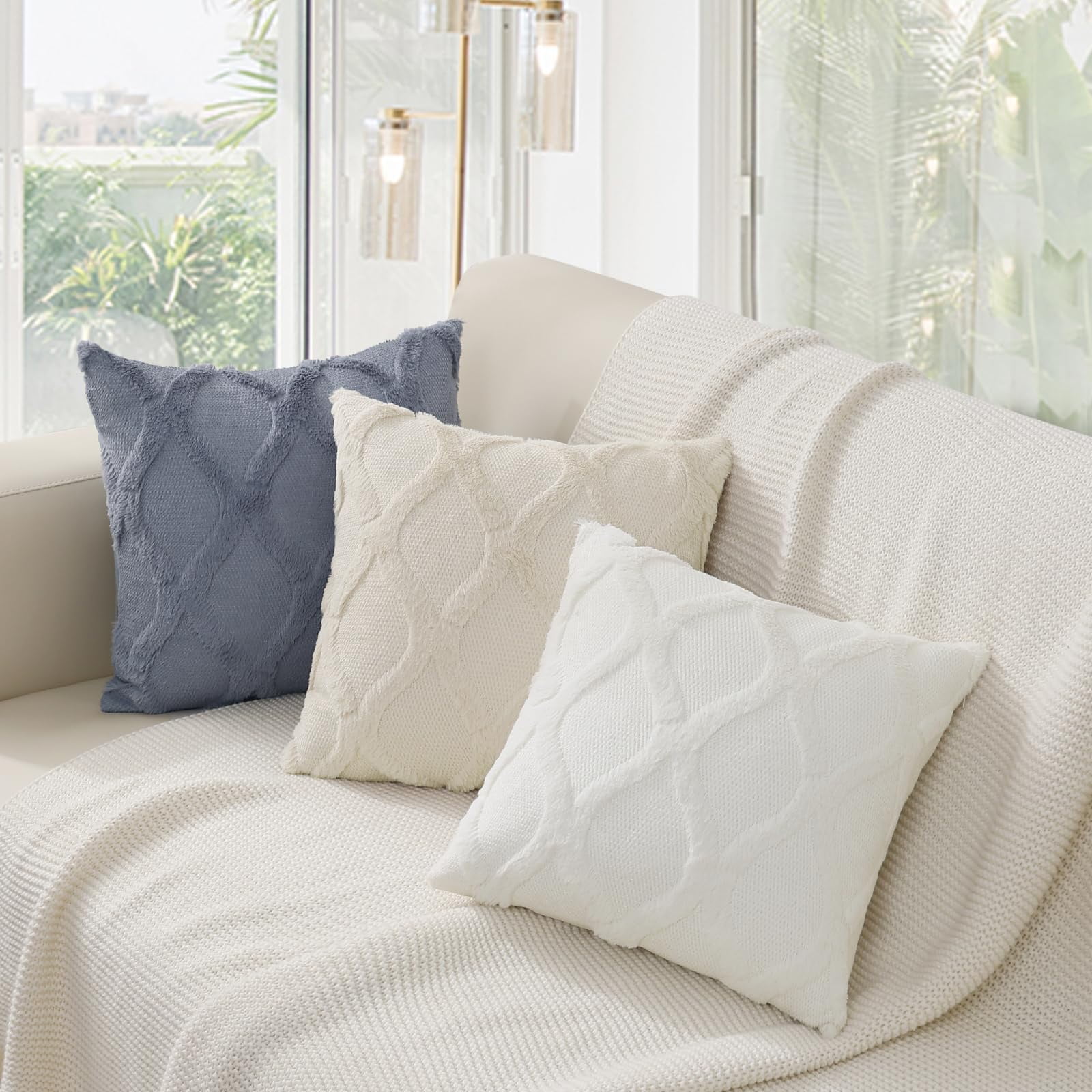 decorUhome Decorative Throw Pillow Covers 20x20 Set of 2, Soft Plush Faux Fur Wool Pillow Covers for Couch, Blue Grey