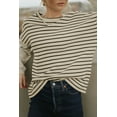 thumbnail image 1 of FOLUNSI Elegant Striped Patchwork Tee - Long Sleeves, Classic Chic Fit, 1 of 5