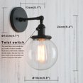 thumbnail image 2 of Permo Vintage Industrial Wall Sconce Lighting Fixture with Mini 5.9" Round Clear Glass Globe Hand Blown Shade (Black), 2 of 5