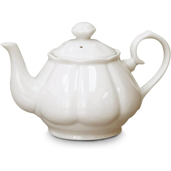 White Porcelain Teapot - 2 Cup | Teapot for Tea Lovers | Diana Style Ceramic Teapot for Kitchen & Dining | Microwave Safe Small Tea Pot for Home, Office, or Gift Use | Elegant White Tableware