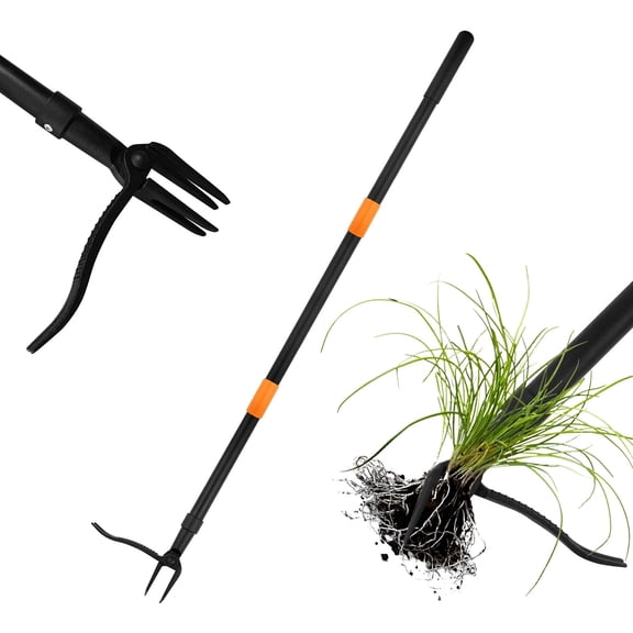 WICING 48"Stand-Up Weeder Tool with 4-Claw 1045 Steel Head & Stainless Steel Handle, Easily Removes Weeds Without Bending, Pulling, or Kneeling, Ideal for Garden & Lawn