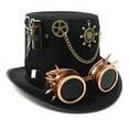 thumbnail image 2 of Steampunk Top Hat Mad Scientist Time Traveler Feather Halloween Costume Cosplay Party with Goggles, 2 of 5