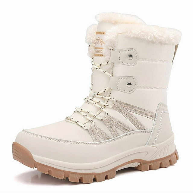 Bottes d'Hiver pour Femmes, Chaussures en Coton Chaud en Plcomh, Sport Résistant à l'Usure Taille Haute à Lacets en Plcom