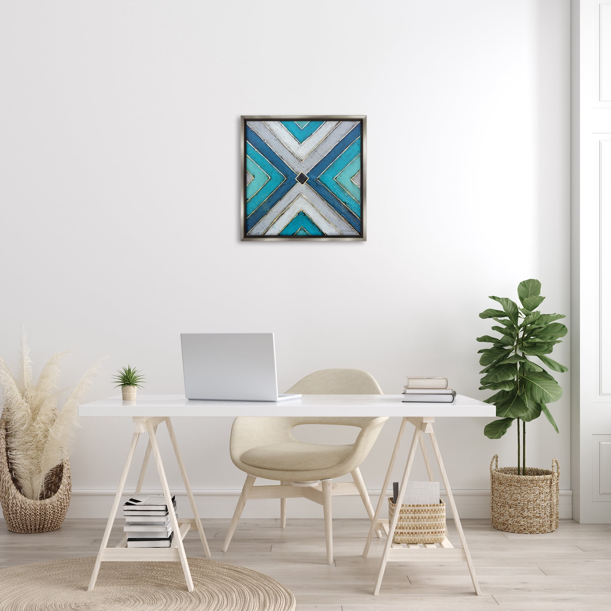 Stupell Industries Geometric Blue Symmetrical Design Abstract Photography Gray Floater Framed Canvas Art Print Wall Art, 25 x 25