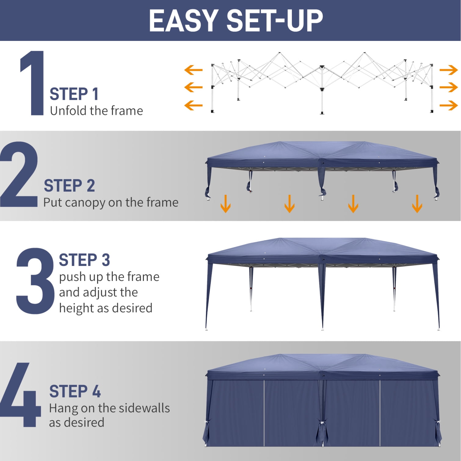 10'x20' Gazebo Waterproof Outdoor Canopy Patio Tent with Reinforced Canopy, 4 Windows Practical Waterproof Folding Tent, Party Tent for Wedding BBQ Cater, Blue