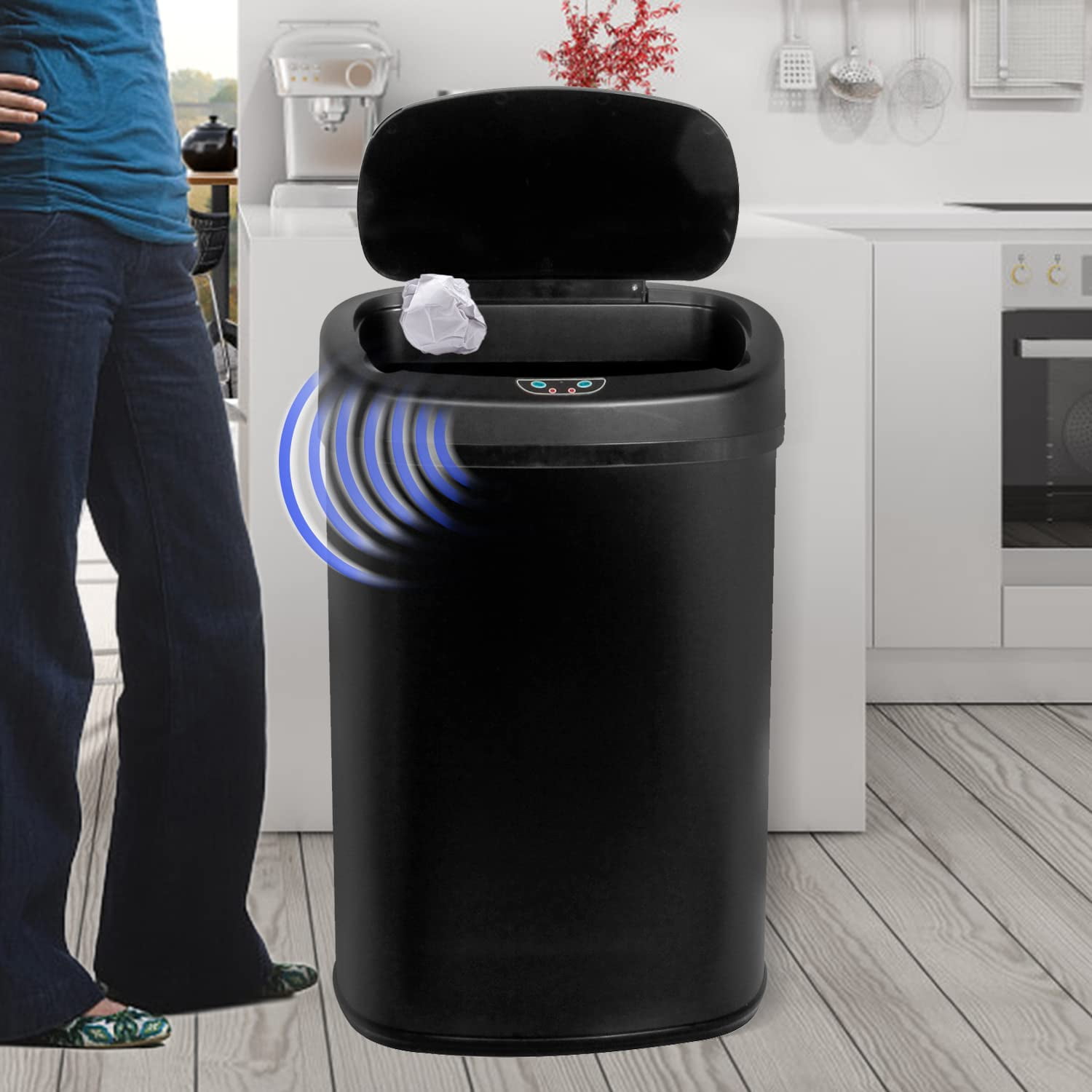 Touch Free Stainless Steel Trash Can 13 Gallon for Kitchen, Automatic