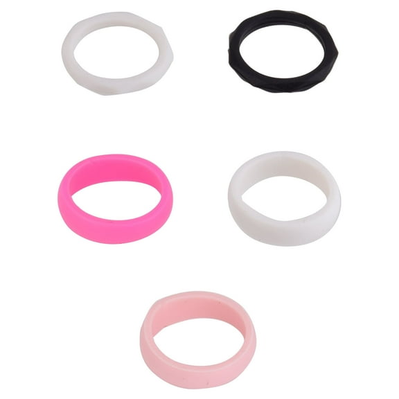 Solutions Adult Female 5 Piece White and Pink Silicone Ring Set, Size 5/6