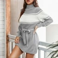 thumbnail image 2 of Womens High Neck Knit Sweater Dress Belt Sexy Casual Striped Mini Dresses Long Sleeve Comfy Stretchy Knitwear, 2 of 6