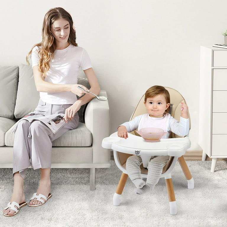 Adjustable Baby High Chair Convertible Baby Dining Chair w Cushioned Seat 5 Point Seat Belt 4 Stage Adjustable Detachable Tray Suitable for 6 36