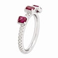 thumbnail image 3 of Solid 925 Sterling Silver Stackable Created Ruby Three Stone Ring Eternity Band Size 9, 3 of 6