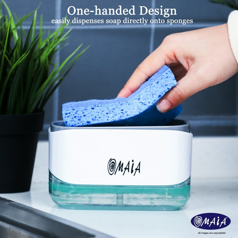 OMAIA 2-in-1 Kitchen Soap Dispenser with Sponge Holder - dishwashing Liquid  Dispenser for Kitchen - Useful Kitchen Gadgets - Sink Countertop Organizer  - Dish soap Dispenser for Kitchen Sink 