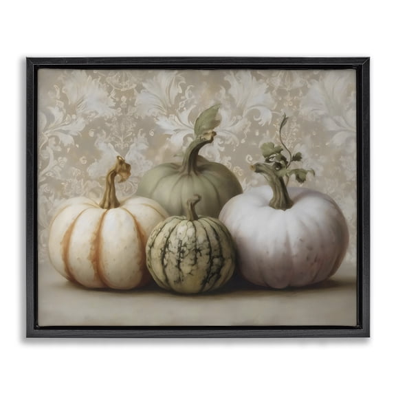 Stupell Industries Pastel Gourds on Vintage Pattern Black Framed Floater Canvas Wall Art, design by Arlington Prints