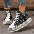 thumbnail image 2 of Xucatan Women's High Top Platform Sneakers Canvas Sneakers Denim Rhinestone Fashion Walking Casual Lace Up Fashion Shoes Casual Platform Ankle Boots Gift, 2 of 8