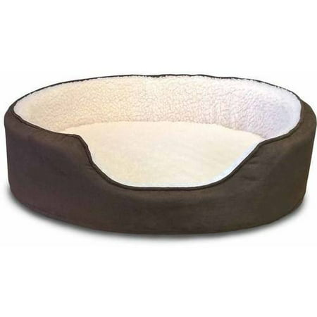 FurHaven Pet Dog Bed | Orthopedic Faux Sheepskin & Suede Oval Lounger Pet Bed for Dogs & Cats, Espresso,