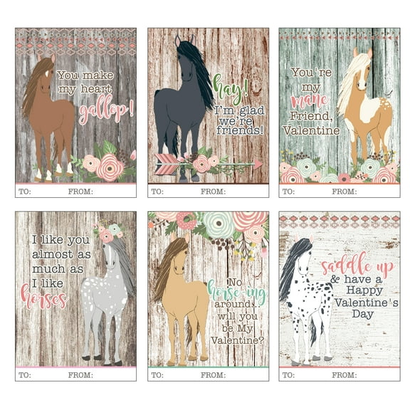 Silly Goose Gifts Beautiful Horse Pony Themed Valentine Day Classroom Sharing Cards - Ideal Valentine's Day Idea for Work School - Set of 24 You're My Mane Friend